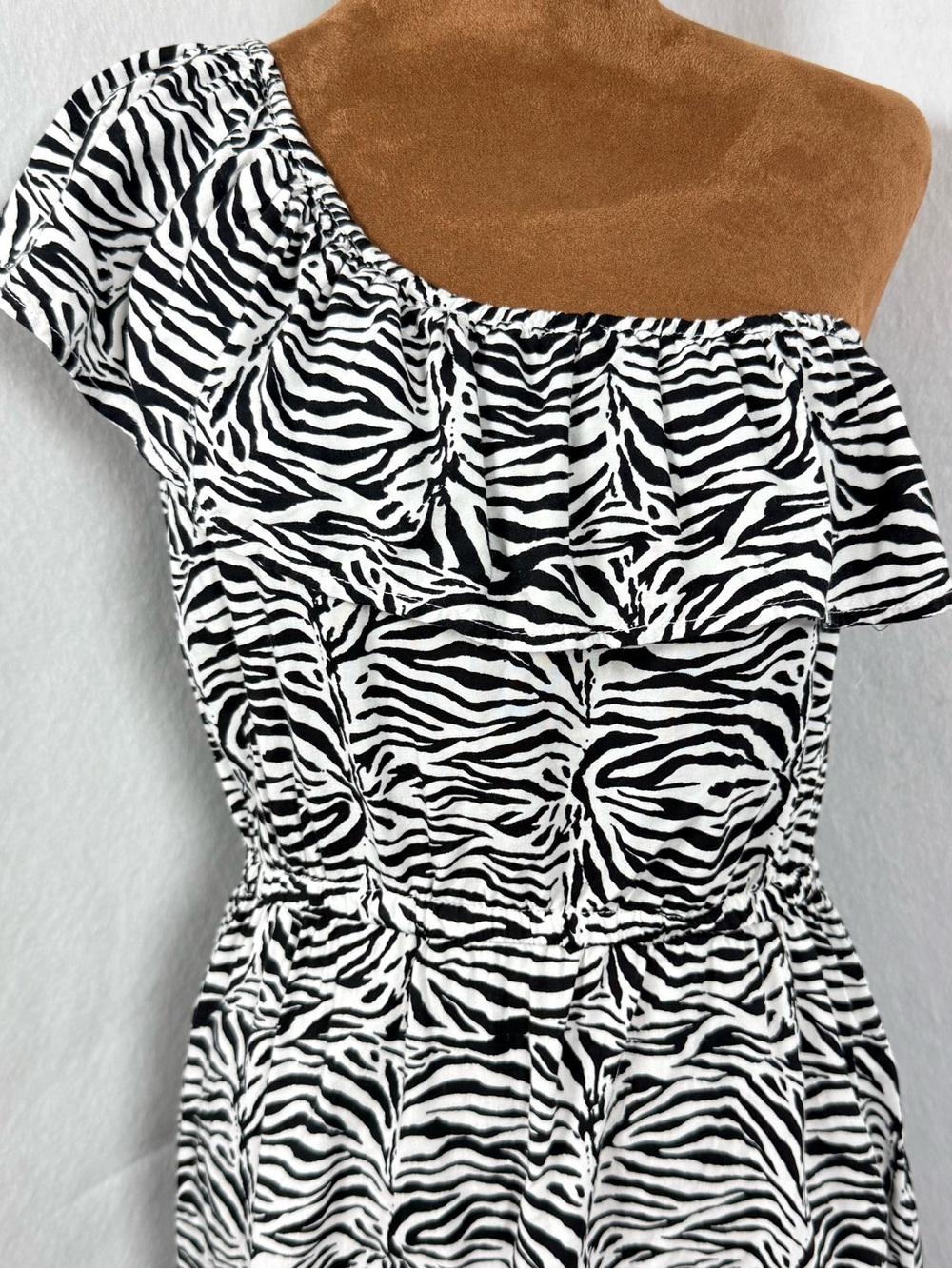 Cotton On Zebra Print One Shoulder Mini Dress Ruffle Animal Print Size L - Picture 3 of 12